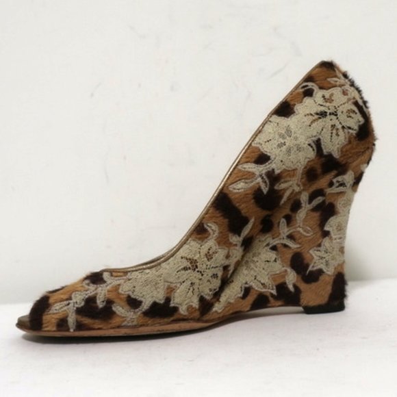 Valentino Wedge Pump Leopard Print Calf Hair Sz 37 - Picture 7 of 11